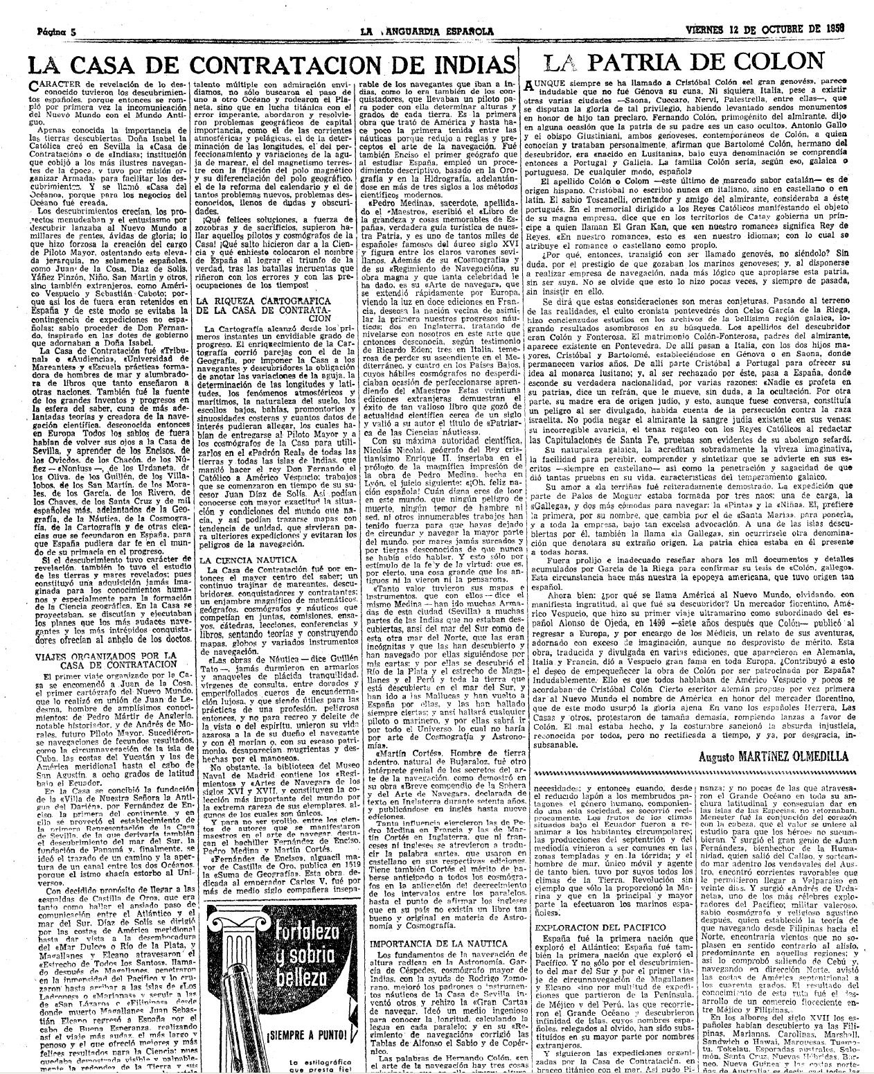 La Patria de Colón – La Vanguardia 12 de octubre de 1956