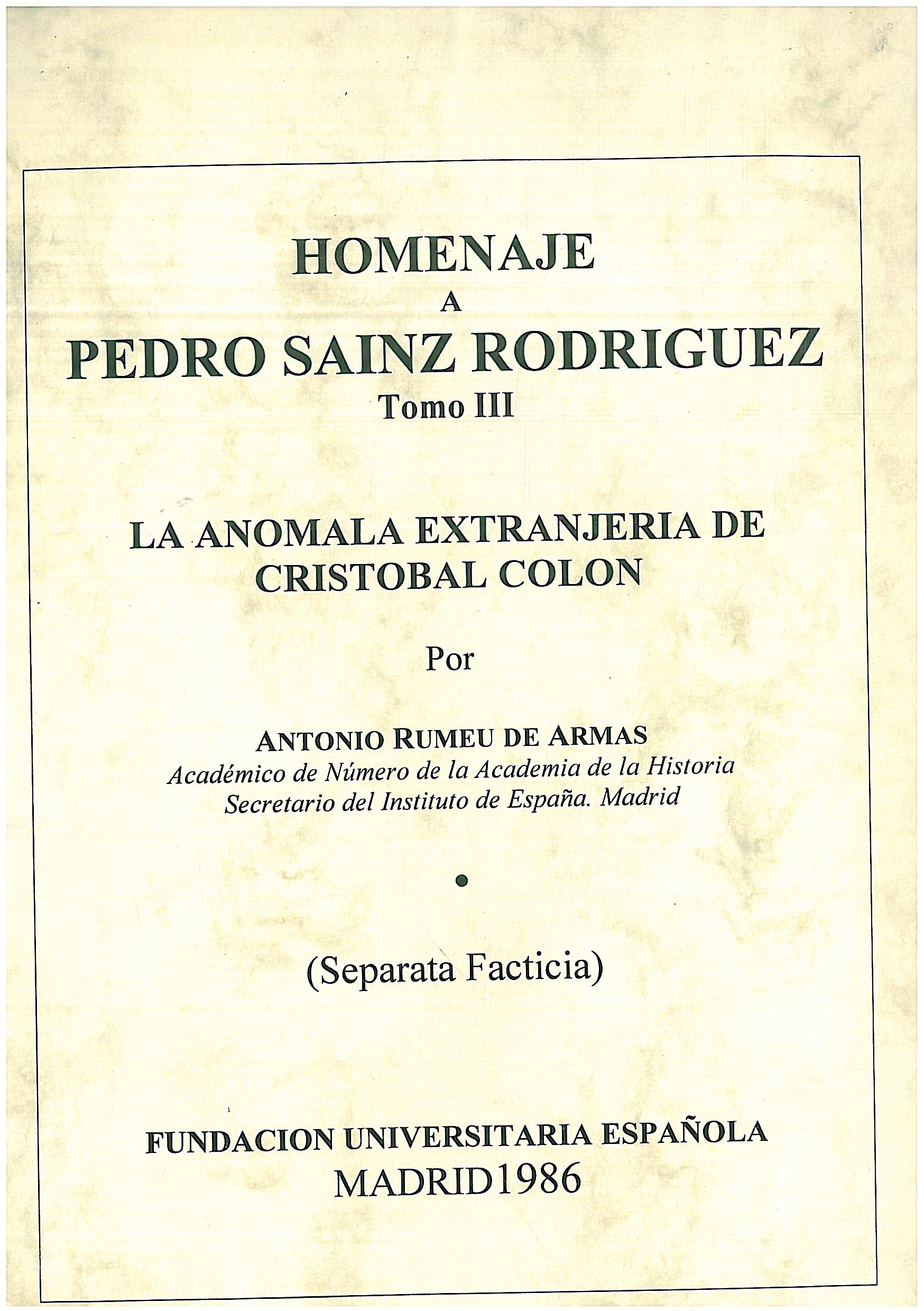 La anómala extranjería de Cristóbal Colón: Antonio Romeu de Armas